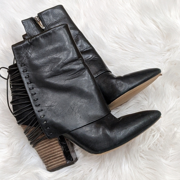 Sam Edelman black leather lace up heeled booties - Picture 2 of 9